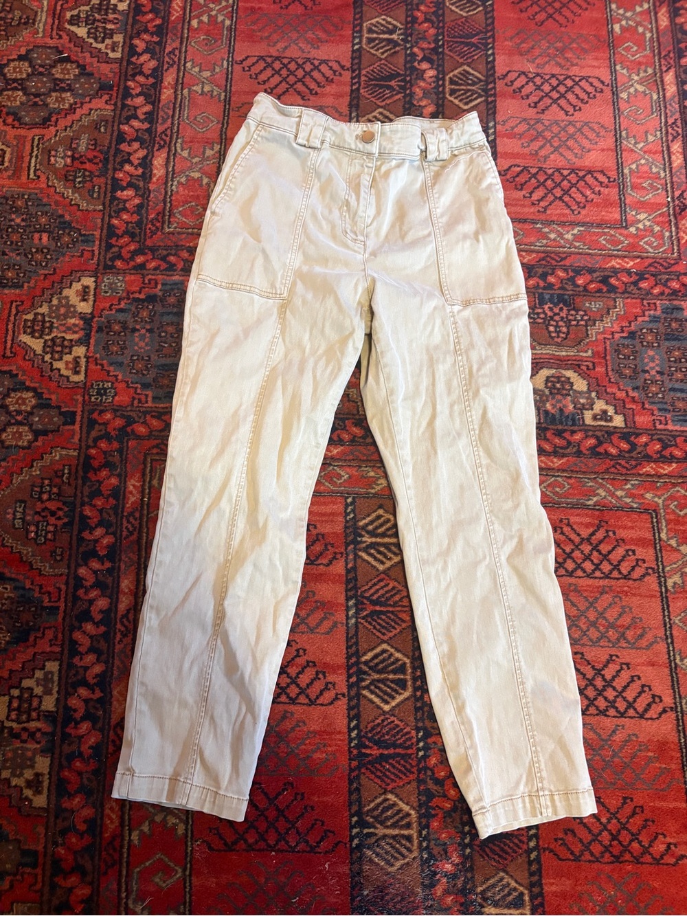 Straight Leg Tencel-Cotton Utility Pants in Light Beige